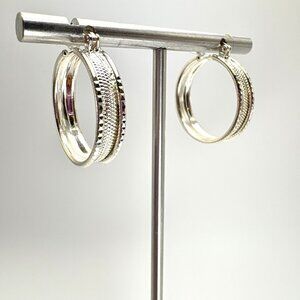 Textured Hoop Earrings Hinged Posts VTG Sterling Silver 925 Size 1" Diameter
